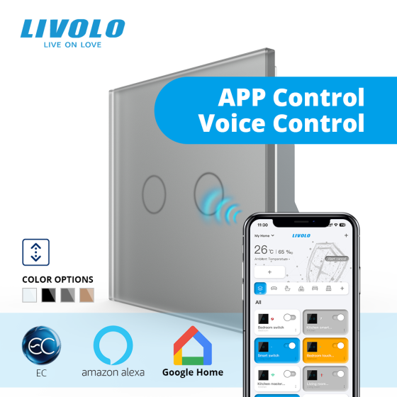 LIVOLO Розумний сенсорний вимикач для ролет LIVOLO сірий матове скло Коломия