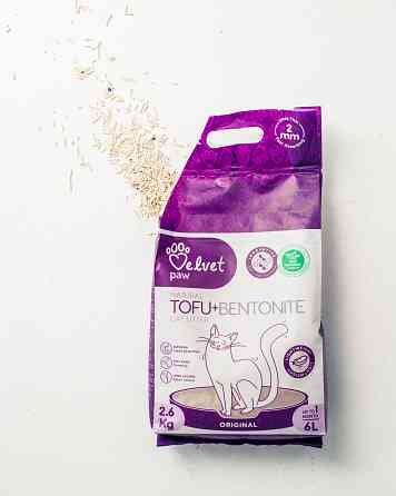VELVET PAW TOFU Наповнювач для котячих туалетів з бентонітом, оригінальний, гранули 2 мм, 6 л/2,6 кг Киев