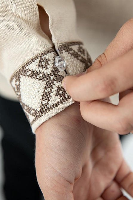 Вишиванка для хлопчиків із довгим рукавом лляна, бежева Київ - фото 5