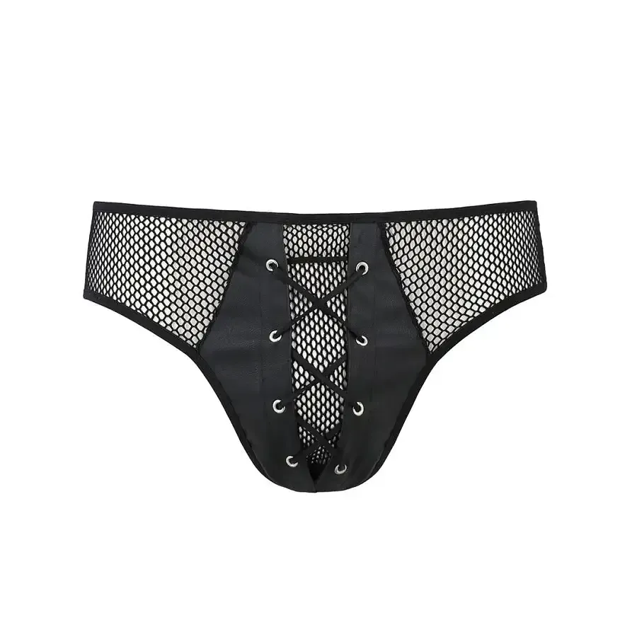 Чоловічі труси зі шнурівкою Passion 035 SLIP RICHARD S/M Black, екошкіра, сітка Львов - изображение 5