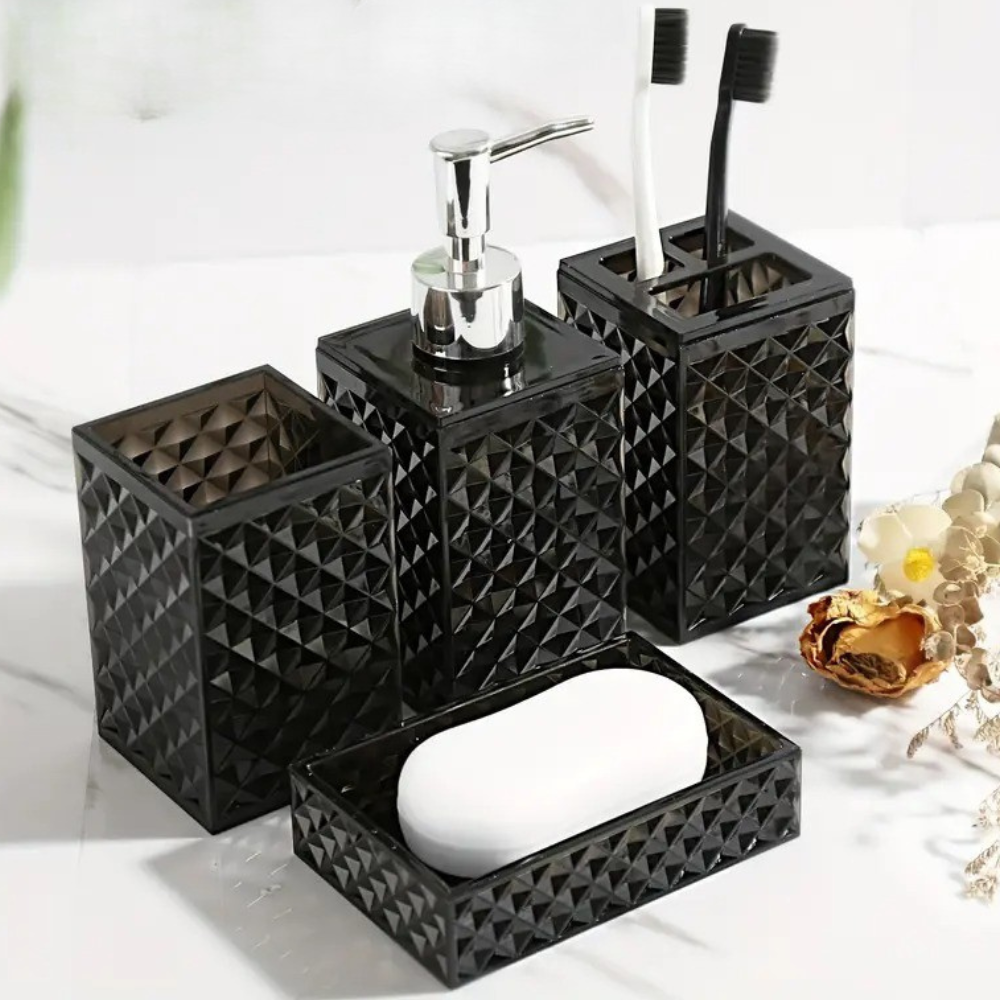 Набор аксессуаров 4в1 для ванной и душа, дозатор для мыла, мыльница, стаканы,материал акрил стаканы,черный Каменец-Подольский - изображение 1