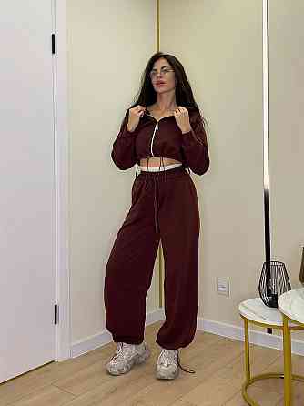 Жіночий прогулянковий костюм: худі та штани двонитка. Шоколадний, 44/46 Одеса