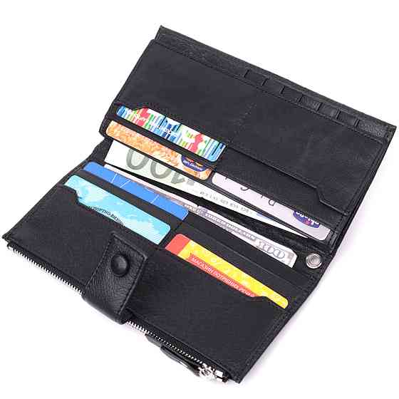 Лаконичный женский вертикальный кошелек-клатч из натуральной кожи Черный (ST Leather) Киев