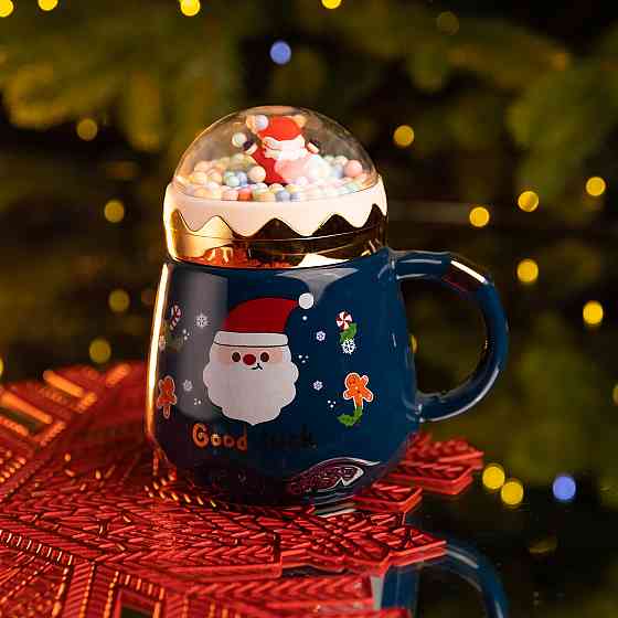 Чашка порцелянова з кришкою Christmas 400 (мл) Синій Yiwu FM-CS-41B Коломия