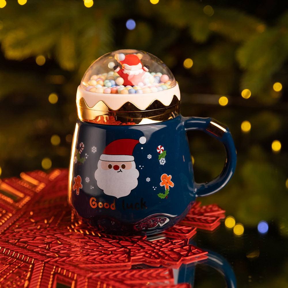 Чашка порцелянова з кришкою Christmas 400 (мл) Синій Yiwu FM-CS-41B Коломия - фото 2