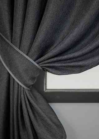 Комплект коротких штор VR-Textil Льон-блекаут Льон Мішковина № 1161ш Графітовий 130х170см 2 шт (35-0100) Київ