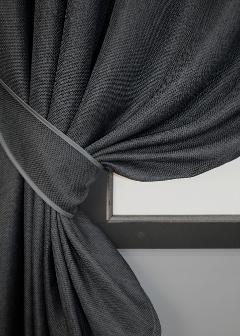 Комплект коротких штор VR-Textil Льон-блекаут Льон Мішковина № 1161ш Графітовий 130х170см 2 шт (35-0100) Київ - фото 3