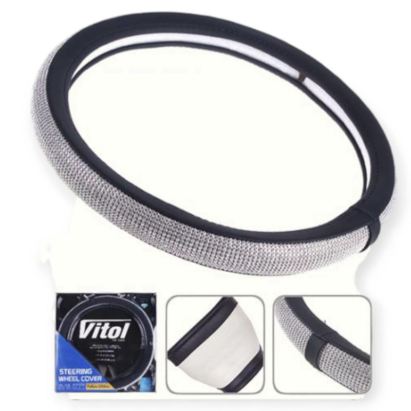 Чохол m шкірозамінник (37 - 39 см) зі стразами чорний біла основа керма Мукачево - фото 1