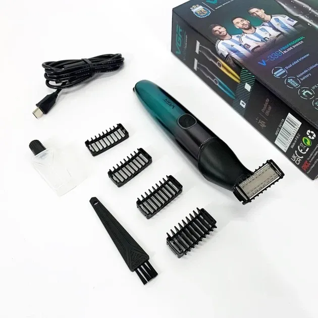 Бритва-тример для бороди та вусів VGR V-339 Green: водонепроникна IPX7, 4 насадки, USB, акумуляторна, зелена Одеса - фото 5