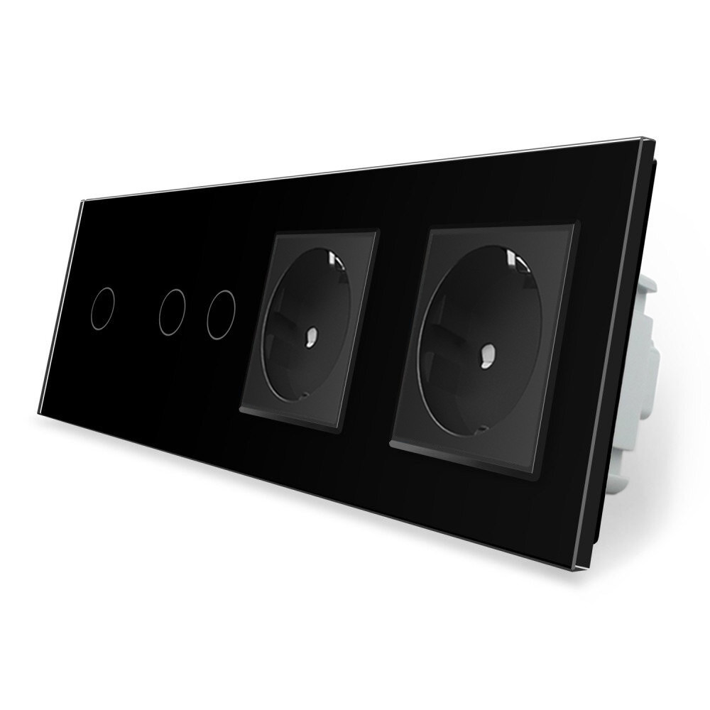 Сенсорний вимикач 3 сенсора (1-2) 2 розетки Livolo чорний скло (VL-C701/C702/C7C2EU-12) Коломыя - изображение 7