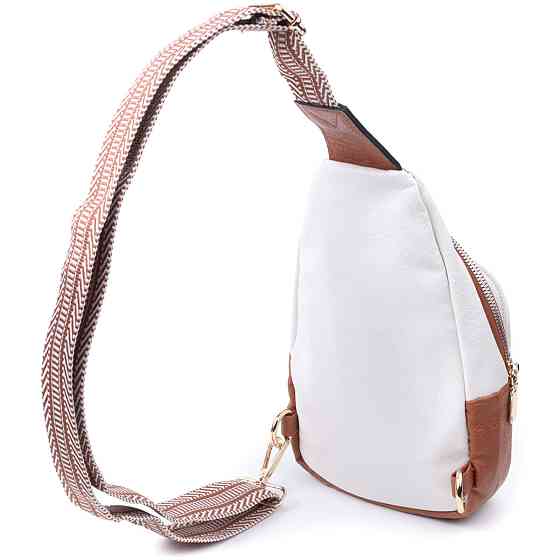 Небольшая женская сумка через плечо из экокожи с акцентом на текстильную лямку Vintage 22779 Белый Киев