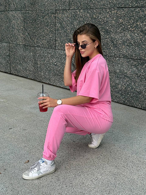 Спортивный костюм женский футболка и штаны джогеры Розовый XL-XXL Харьков - изображение 3