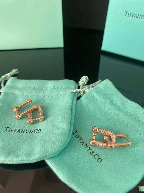 Тиффани серьги Hardwear / Tiffany серьги с цирконием напыление розовое золото / упакованы в мешочек Одесса - изображение 2