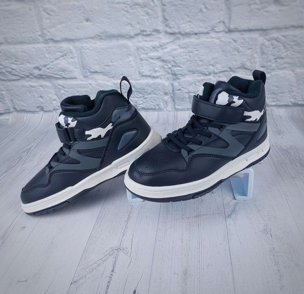 Дитячі демісезонні кросівки хайтопи чорні мілітарі для хлопчиків ТМ "Bessky" 32,33 Миколаїв - фото 3