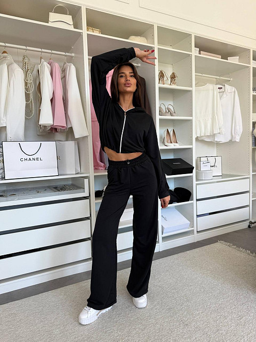 Женский прогулочный костюм двойка: зип худи и штаны двунитка Черный, 46/48 Одесса - изображение 4