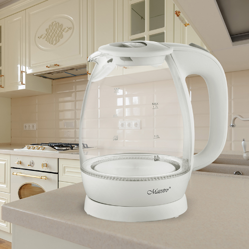 Електрочайник 1,7л 1370-1630W скло (диск) білий MR-063-WHITE Maestro Житомир