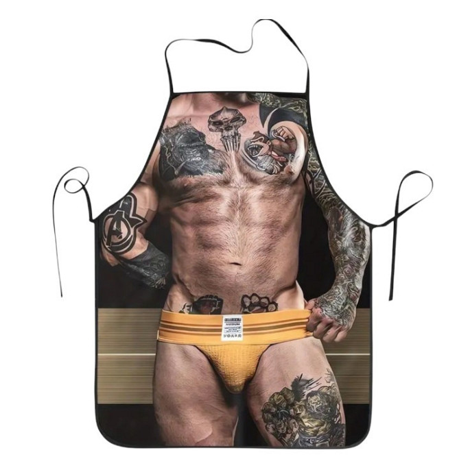 Фартух чоловічий прикольний Торс з тату в трусах 74 на 54 см різнобарвний Київ - фото 1