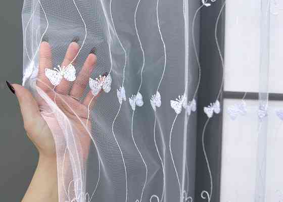 Тюль VR-Textil 1892т Фатин с вышивкой и люрексом Холодный белый 300х160 см (42-256) Киев