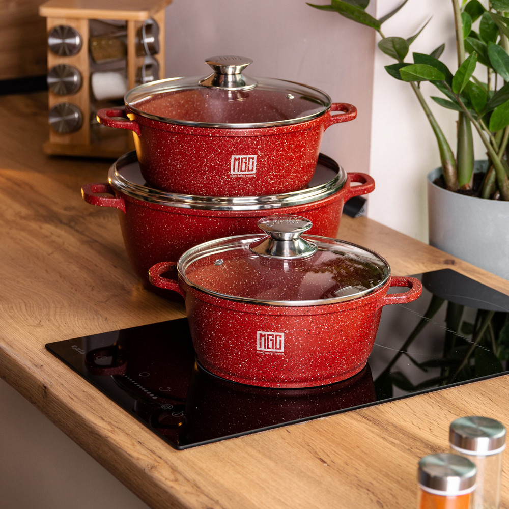 Набор из трех алюминиевых кастрюль с толстым дном и крышками с антипригарным покрытием MGC HP-4-408 Киев - изображение 5