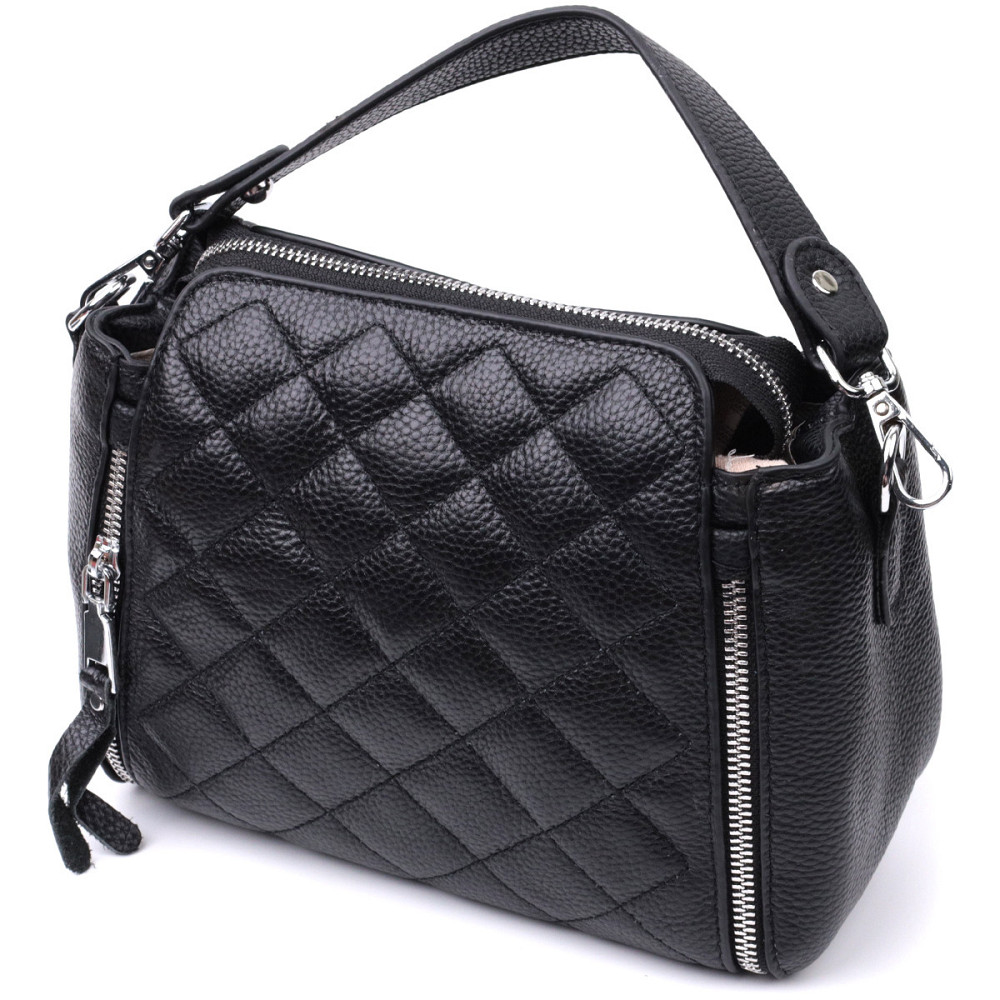 Трендовая сумка для женщин в ромбы из натуральной кожи Vintage 22667 Черная Киев - изображение 1