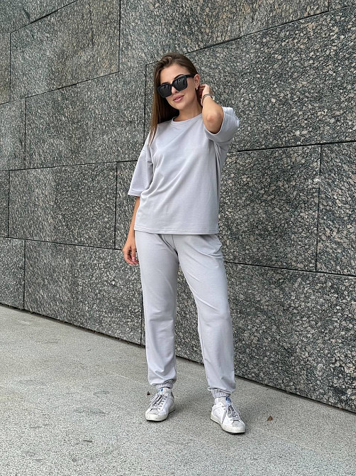 Спортивний костюм жіночий футболка і штани джогери Сірий M-L Харків - фото 4