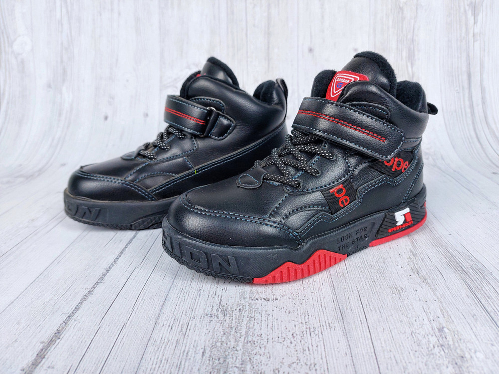 Дитячі демісезонні кросівки хайтопи чорно-червоні на флісі для хлопчиків 29 Миколаїв - фото 3