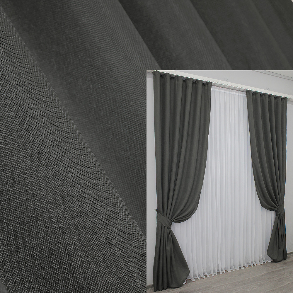 Комплект готовых штор VR-Textil Лен Лён Мешковина № 1234ш Серый 150х270 см 2 шт (33-0071) Киев - изображение 1