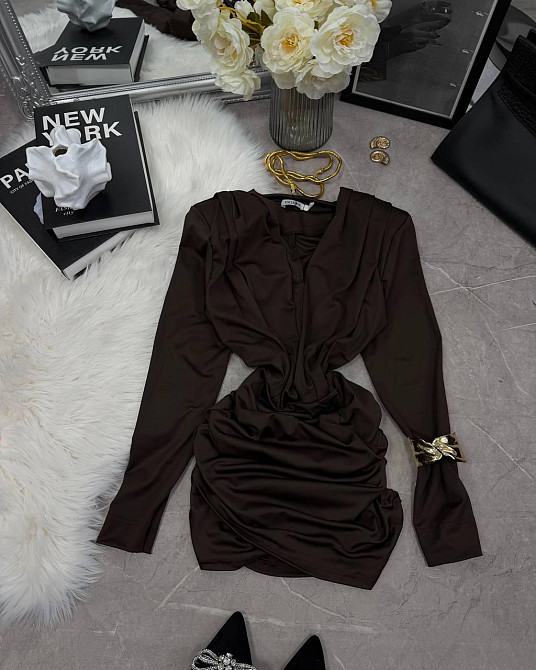 Жіноче привабливе вечірнє плаття з драпіруванням. Шоколад, 42/44 Одеса - фото 9