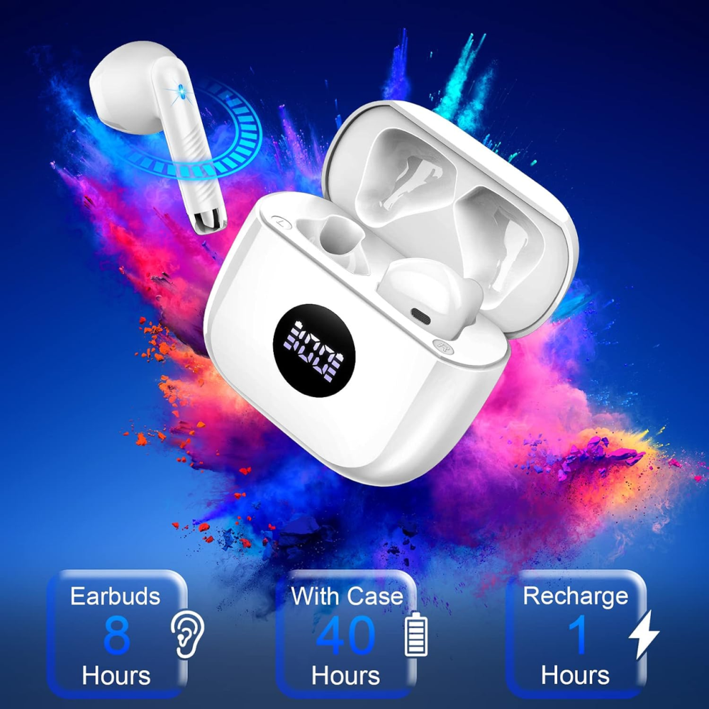 Jxrev J53 беспроводные наушники Bluetooth 5.4, 13 мм, 40 ч, ENC, IP7, LED-дисплей, сенсорное управление, Pearl White Киев - изображение 8