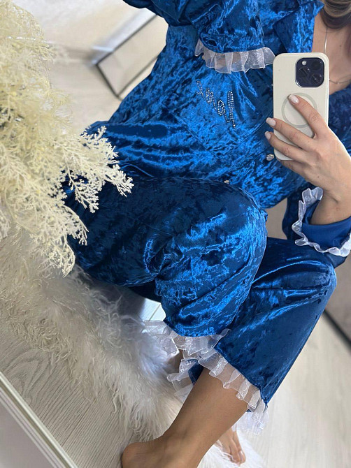 Женская домашняя повседневная пижама из мраморного велюра Электрик, 42/44 Одесса - изображение 9