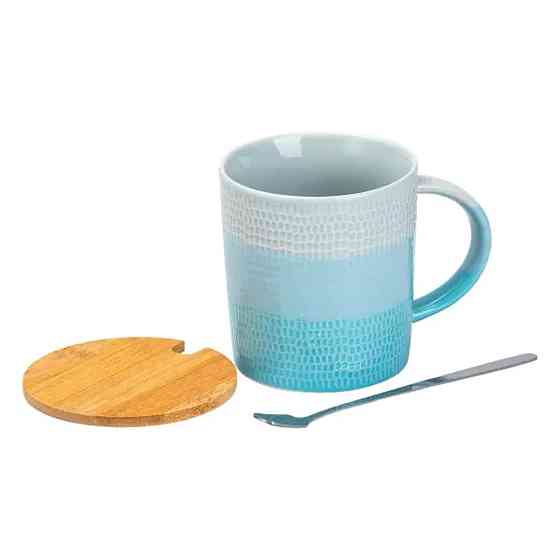 Чашка з бамбуковою кришкою та ложкою порцелянова 350 мл Блакитний HP7201LB Коломия