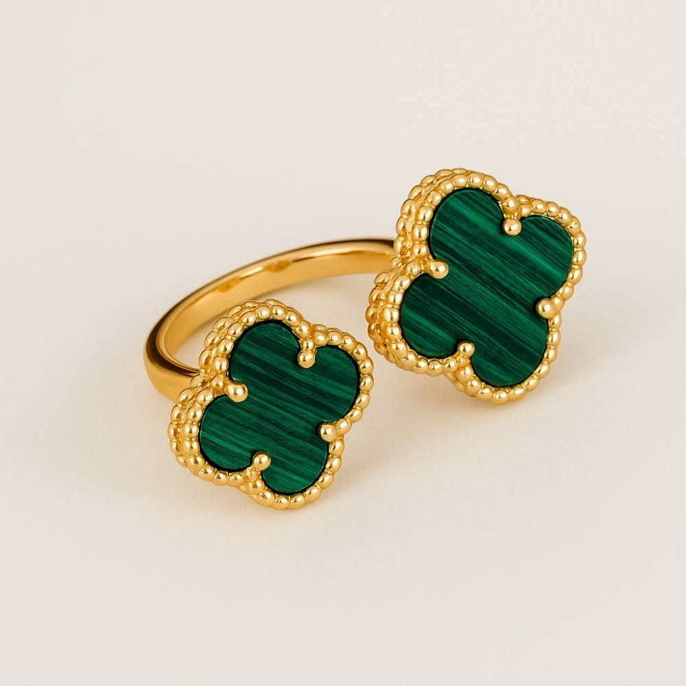 Кільце Van Cleef позолота 18 К/кільце конюшини подвійне зелене в золоті Одеса - фото 3