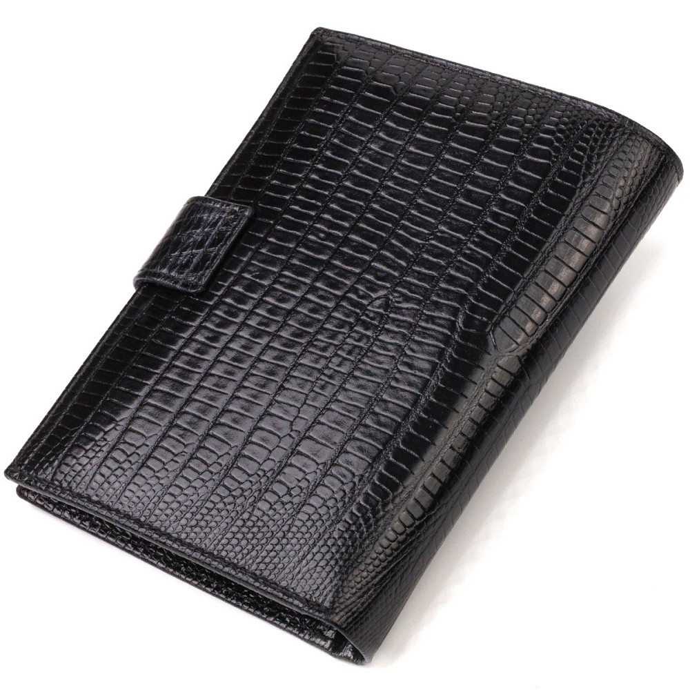 Фактурний вертикальний чоловічий гаманець середнього розміру з натуральної шкіри з тисненням CANPELLINI 21859 Чорний Київ - фото 9