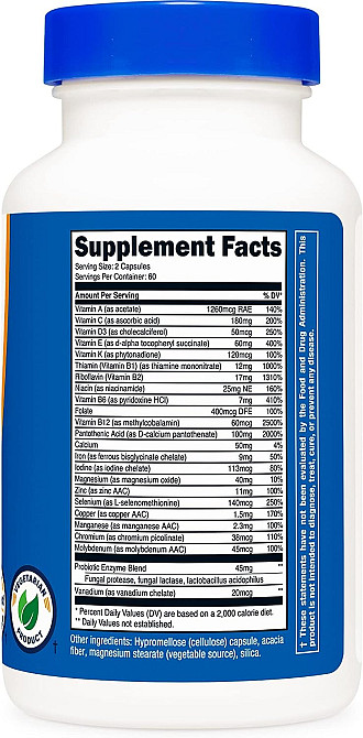 Мультивитамины с пробиотиками, энзимами и антиоксидантами Nutricost Multivitamin 120 Capsules Луцк - изображение 2