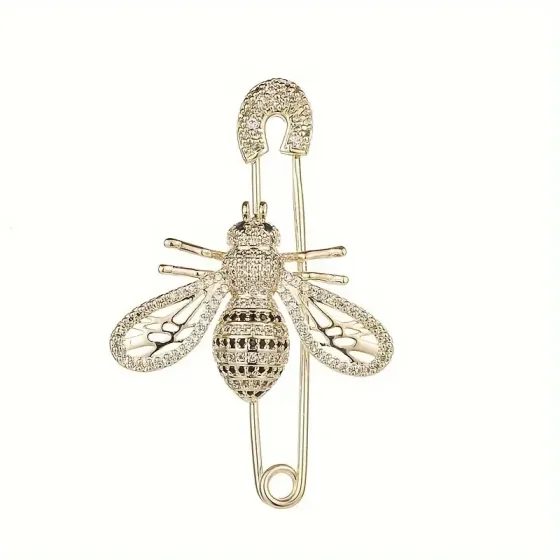 Брошь-булавка Пчела – золотистое украшение с камнями, стильная женская брошь Киев