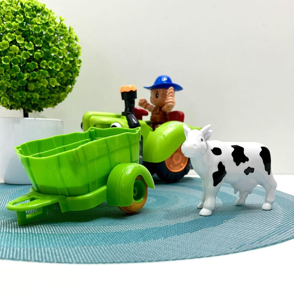 Трактор з причепом світло мелодія вільне колесо знімний причіп фігурка корови Зелений (HD 963) Чернігів - фото 5