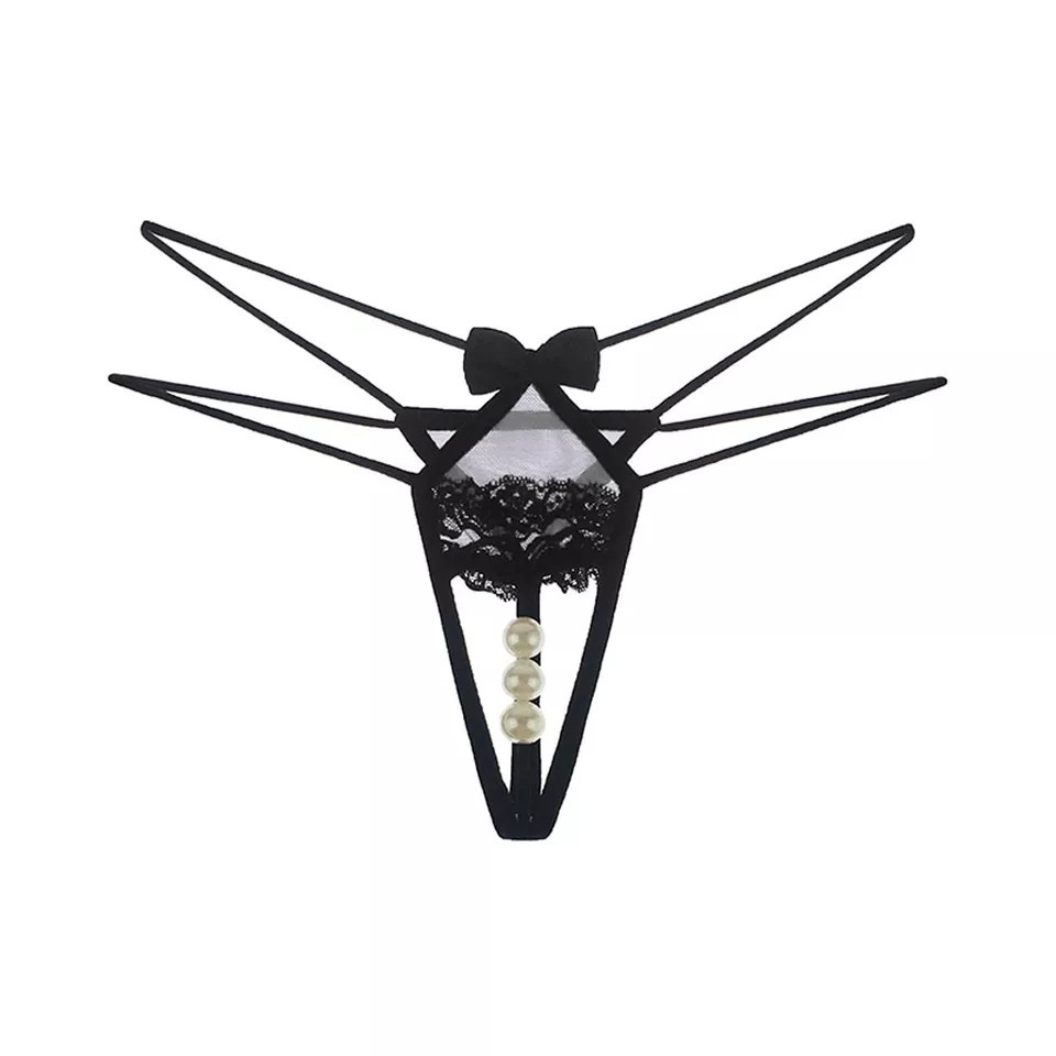 Трусики з вирізом та перлами чорно-білі - розмір універсальний, резинка до 92см Київ - фото 1