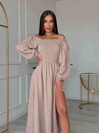 Жіноче романтичне плаття максі з натуральної тканини муслін 100% бавовна Беж, 42/44 Одеса