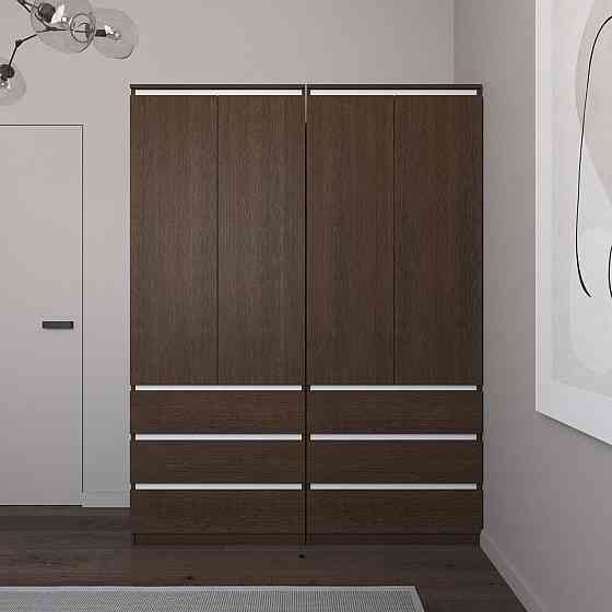 Шафа для одягу VAYS зі штангою та полицями, 6 шухляд, комплект з 2 шаф R9+R16 Венге Темний-Білі планки Львів