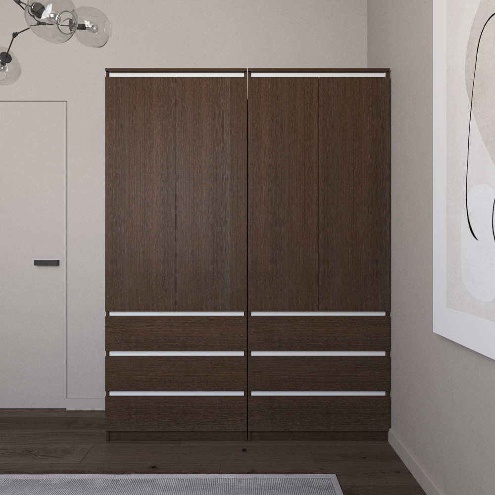 Шафа для одягу VAYS зі штангою та полицями, 6 шухляд, комплект з 2 шаф R9+R16 Венге Темний-Білі планки Львів - фото 1