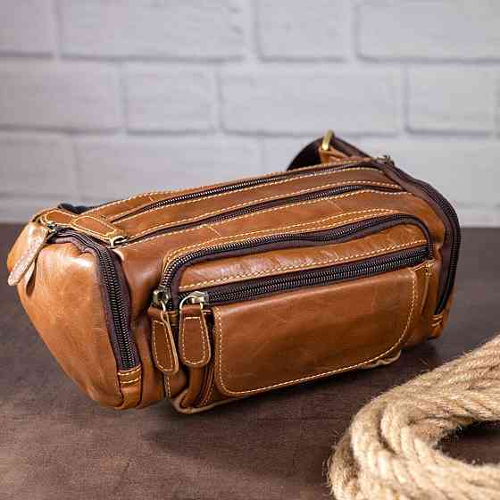 Сумка на пояс объемная Vintage 14695 Коричневая Киев