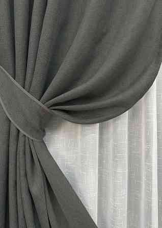 Комплект штор VR-Textil Лен Мешковина 200х270 2шт и Тюль 600х270 1282ш-115т Серый с белым 71-027/7 Киев