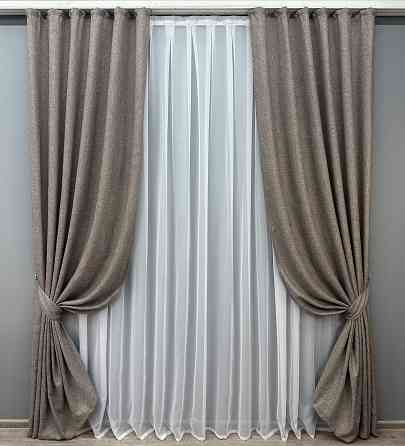 Комплект готовых штор VR-Textil Лен Мешковина № 1769ш Серый 150х270см 2 шт (33-0729) Киев