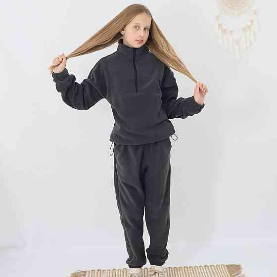 Дитячий флісовий теплий костюм на зиму (толстовка на затяжках+штани)  Графіт Кам'янець-Подільський