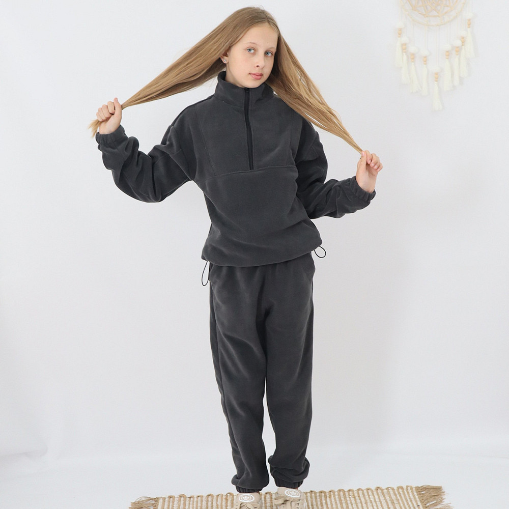 Дитячий флісовий теплий костюм на зиму (толстовка на затяжках+штани)  Графіт Кам'янець-Подільський - фото 5