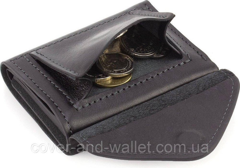 Универсальный мини кошелек вертикального типа из натуральной кожи черного цвета Grande Pelle Киев - изображение 8
