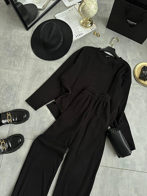 Жіночий теплий базовий костюм-двійка ангора рубчик Чорний Одеса - фото 3