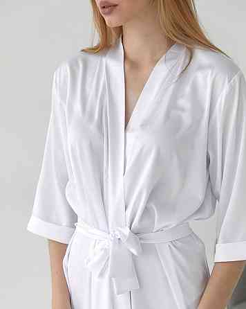 Халат жіночий шовковий під пояс Білий S Харків