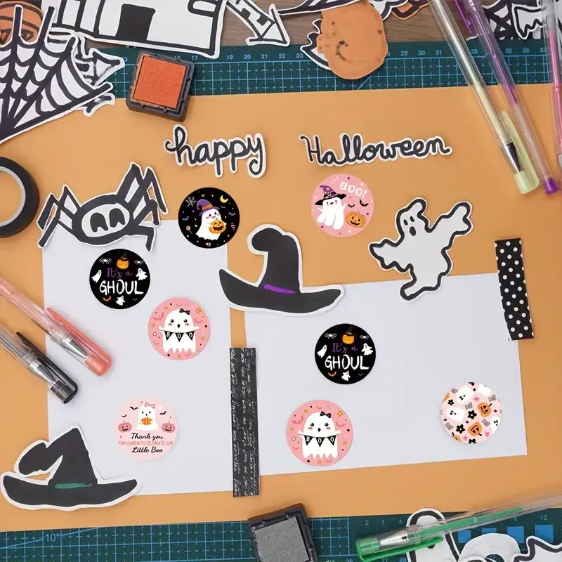 Набор стикеров для Хэллоуина 500 шт – розовые наклейки «BOO», 8 уникальных дизайнов Киев - изображение 6