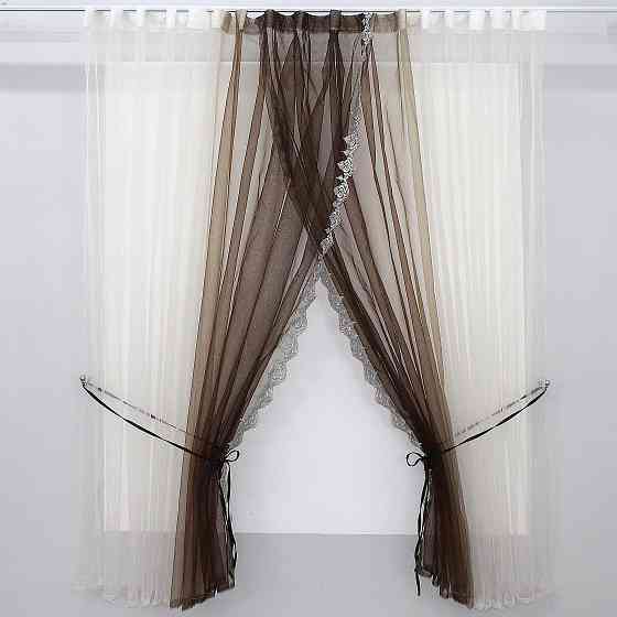 Кухонные шторки VR-Textil № 100к с подвязками белый с венге 490х170 см (50-830) Киев